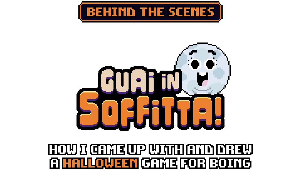 Guai in soffitta! (Trouble in the Attic), a Halloween pixel art game by The_Oluk for Boing: logo and moon