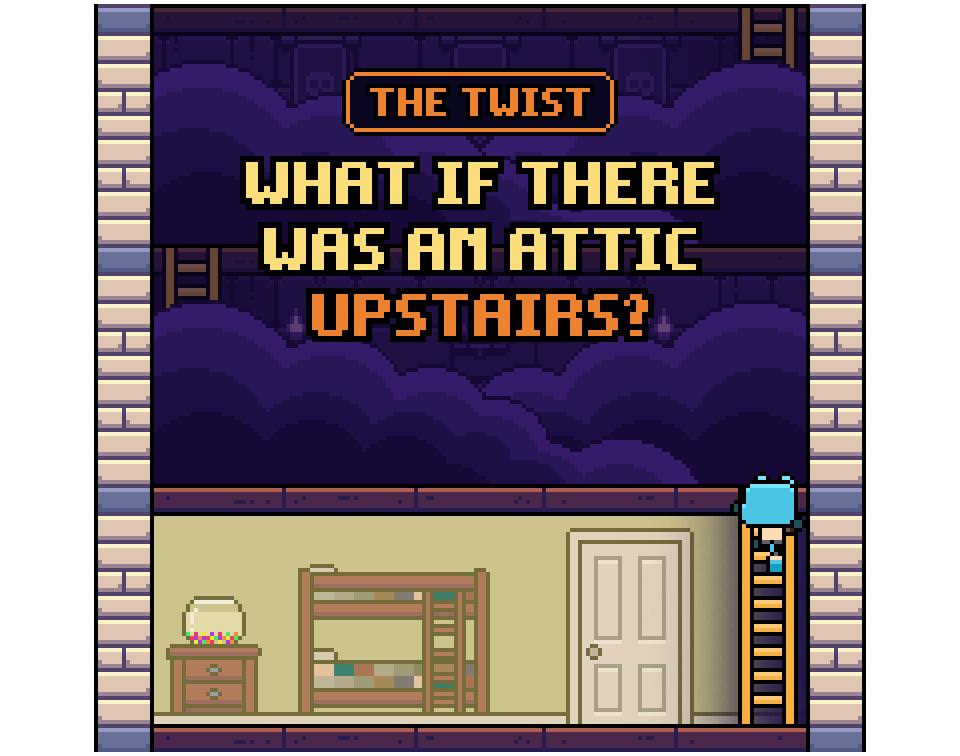 The twist: above Gumball's bedroom there is a dark attic full of floors