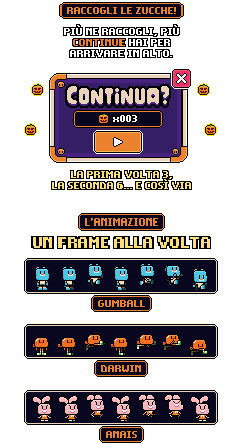 Finestra Continua? con le zucche da raccogliere e i frame di animazione di Gumball, Darwin e Anais
