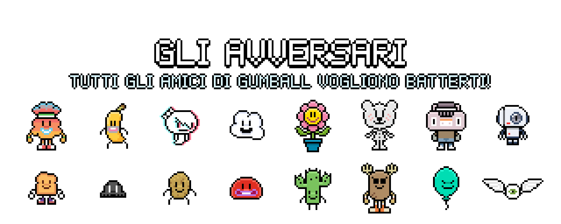 I 16 amici di Gumball in pixel art, avversari di Gumball Social Game