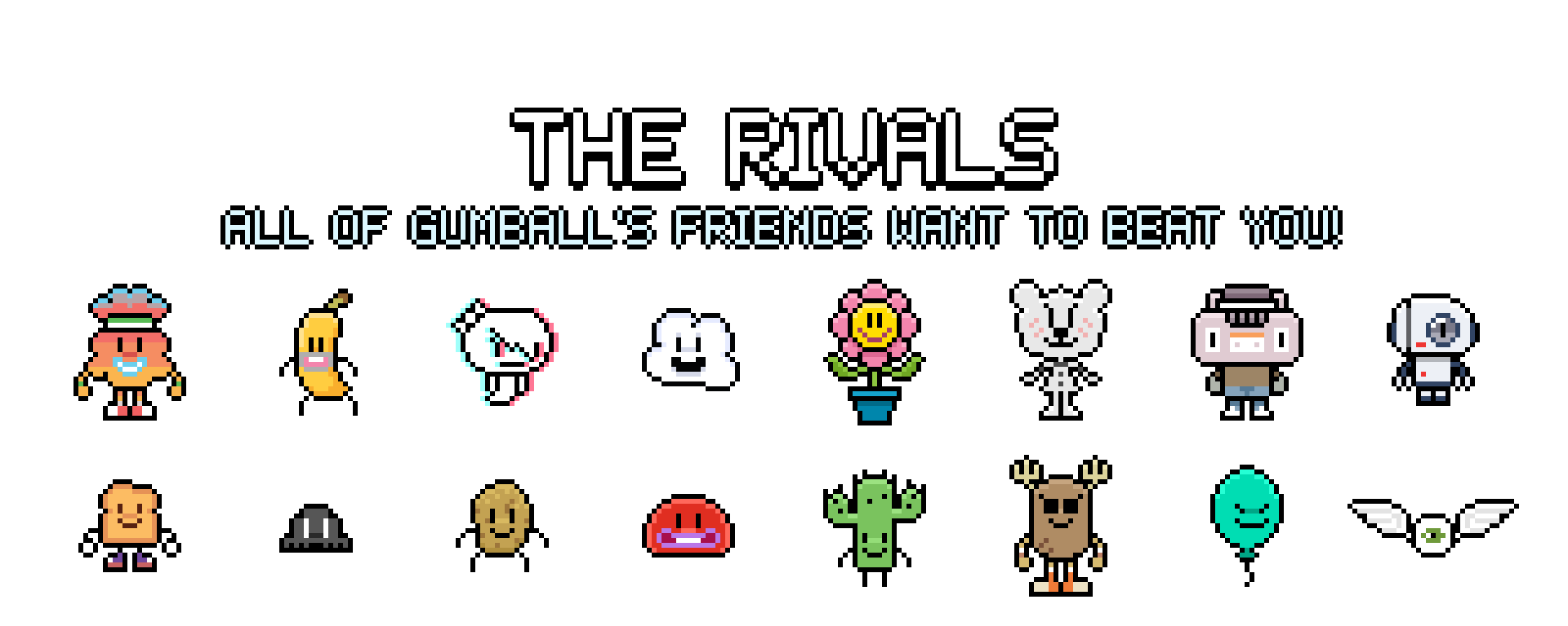 I 16 amici di Gumball in pixel art, avversari di Gumball Social Game