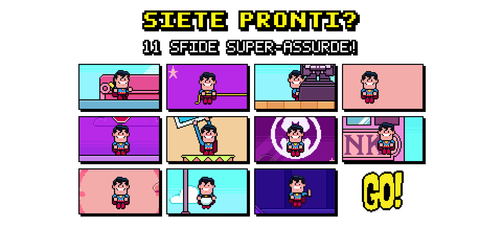 Le 11 mini sfide di Super Go! in pixel art