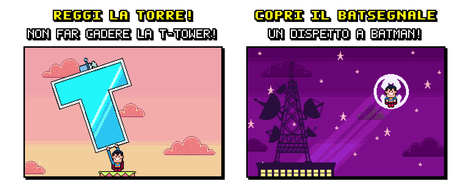 Mini sfide di Super Go!: reggi la T-Tower e copri il Batsegnale