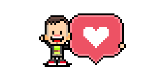 The_Oluk, personaggino in pixel art con un cuore: servizio contenuti social