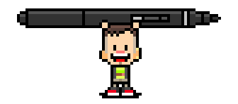 The_Oluk, personaggino in pixel art che solleva una penna grafica: servizio illustrazioni